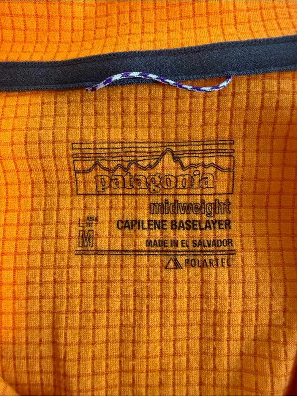 Patagonia Men’s Capilene Thermal Weight Zip-Neck Orange Grid Fleece Pullover M